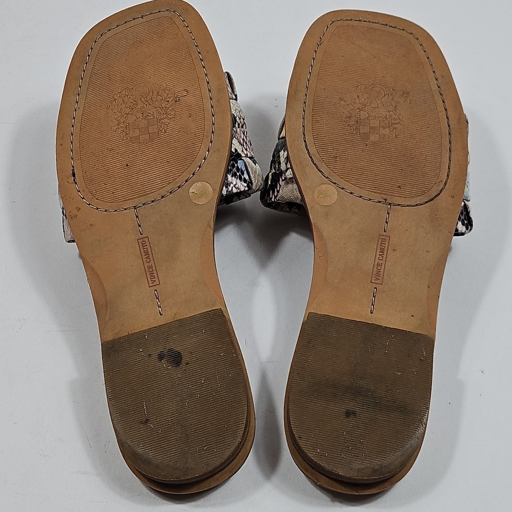 Vince Camuto Nanchia Leather Snake Multi-Color Woven Slip On Flat Slide Sandal - Picture 12 of 14